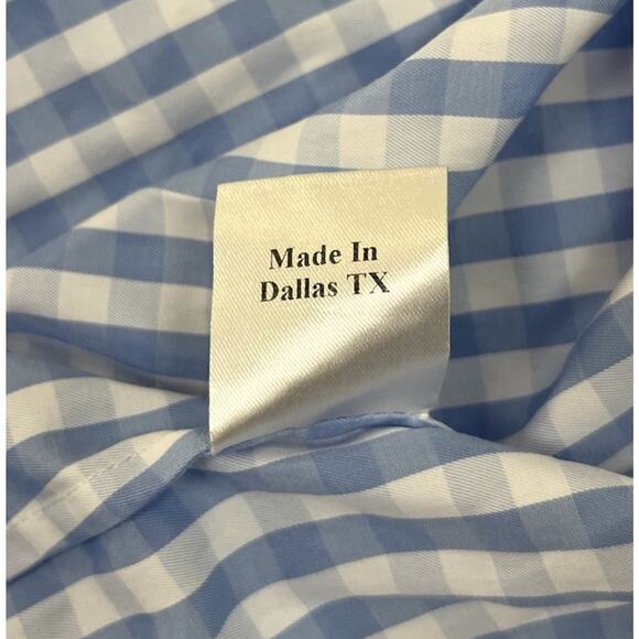 Tish Cox Checked Blue White Print Cotton Midi Shirt Dress Drop Waist Size Large - Picture 9 of 9